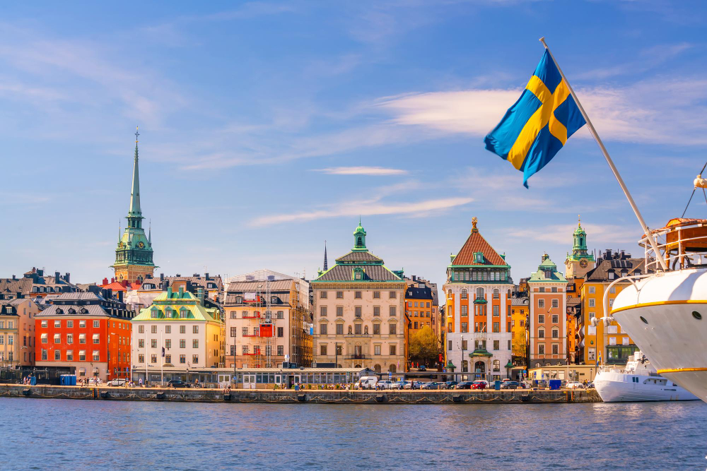 Stockholm mit schwedischer Flagge – Umzüge von und nach Schweden